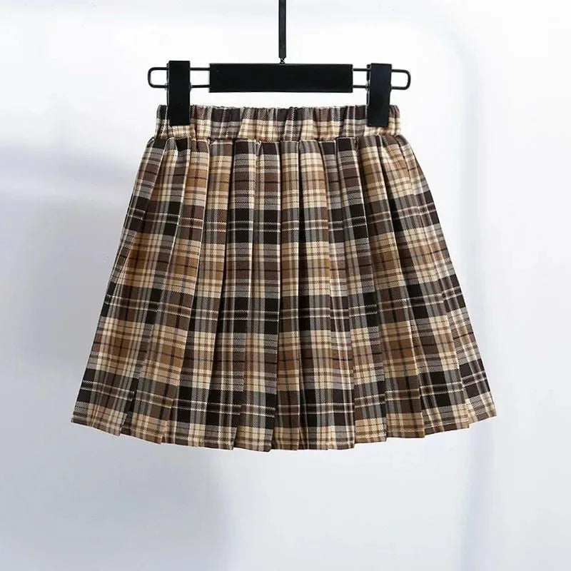 Girls School Outfit Set Lapel T-Shirt &amp; Plaid Skirt | Perfect for Ages 3-12