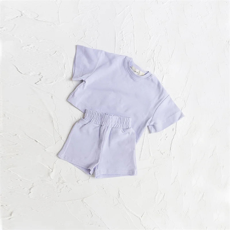 Baby's Summer Clothes Set | Soft Crew-Neck T-Shirt &amp; Solid Color Shorts for Kids