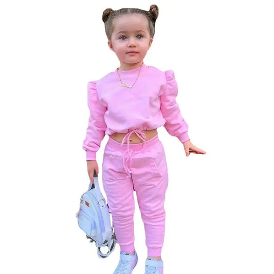 1-8Years old Girl's Suit Outfit Long Sleeve Crop {Tops + Pants} Sets