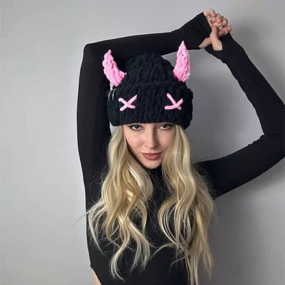 Wool Hat Cute Devil Mask Horn Head Cover